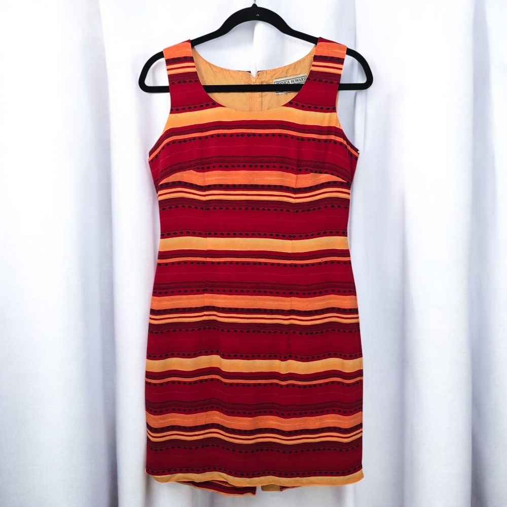 Jessica Howard Petite Dress Woman‎ Small Striped Sleeveless Casual Red Orange